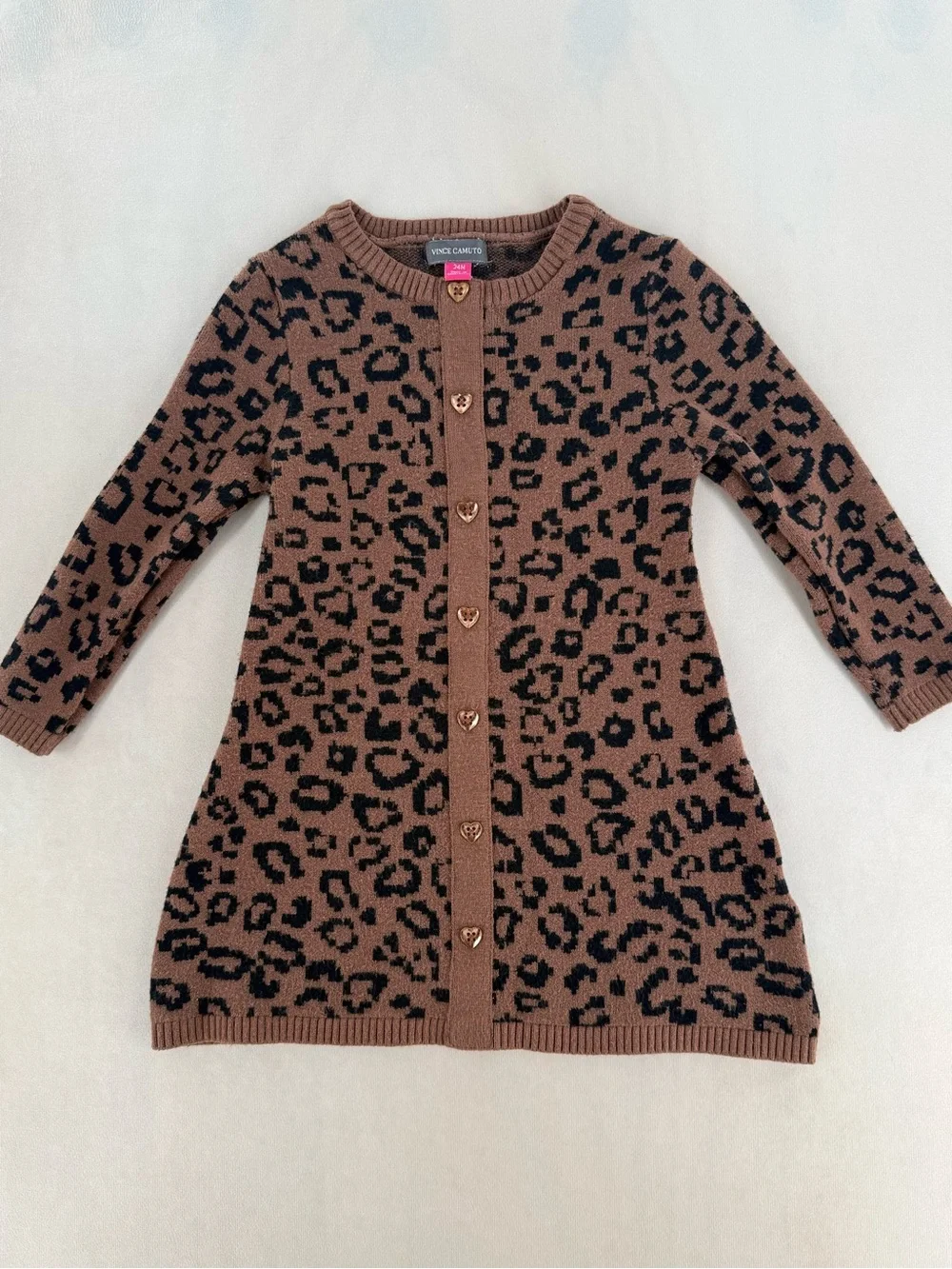 Vince Camuto Girls' Brown and Black Leopard Knit Cardigan Dress